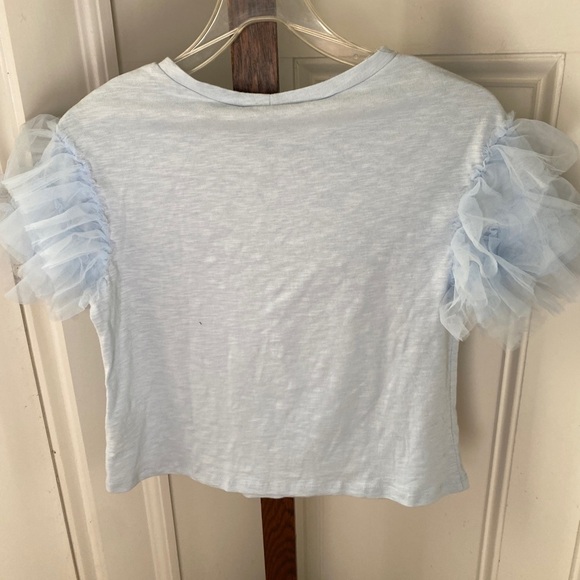 NWT Anthropologie Blue Ruffled Tulle Sleeve Top XSP - Picture 5 of 10